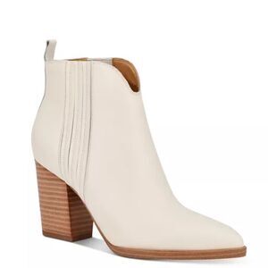 Marc Fisher Annabel Western Ankle Booties Pointed Toe Block Heel Cream Ivory 10M